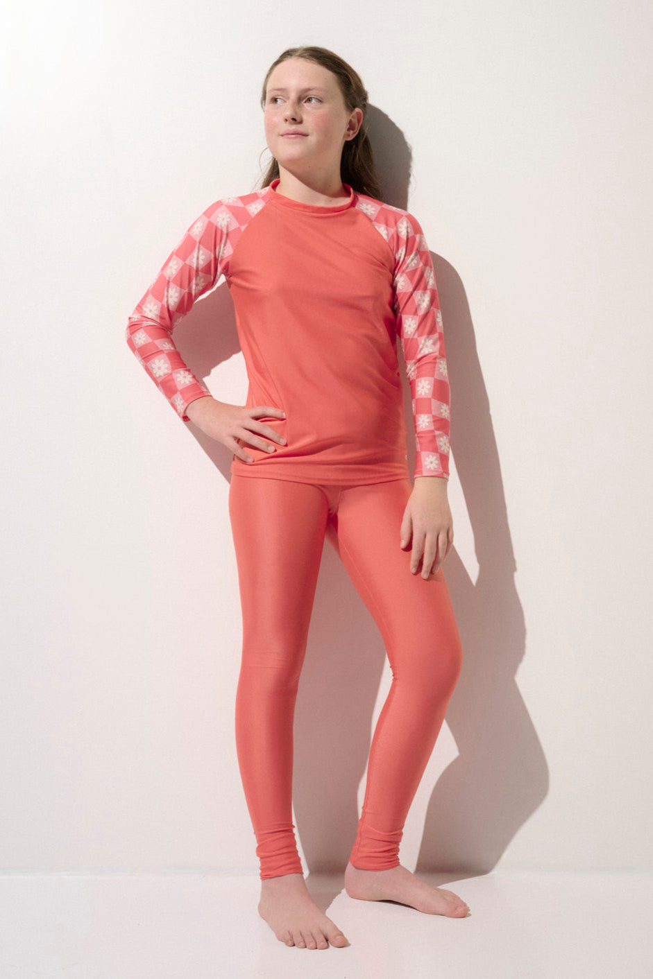 Legging de bain anti-UV rose pour fille, léger, manches longues, protection solaire UPF50+, idéal pour la plage.