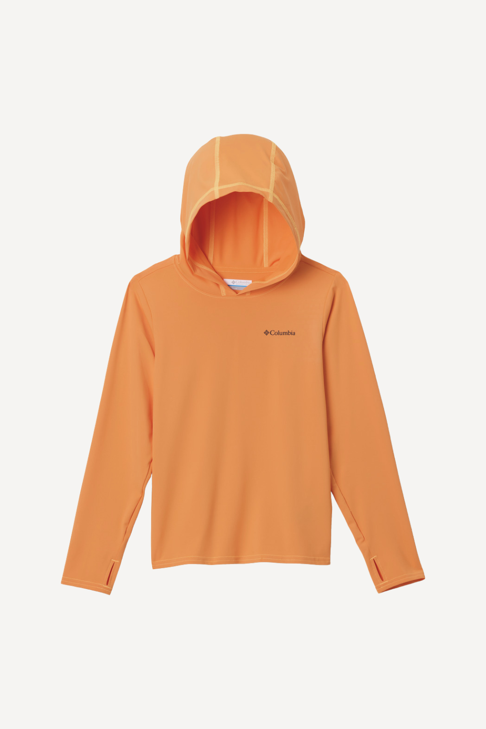 Sweat-shirt anti-UV orange pour enfant, léger et respirant, avec capuche, certifié UPF 50+, parfait pour le plein air.