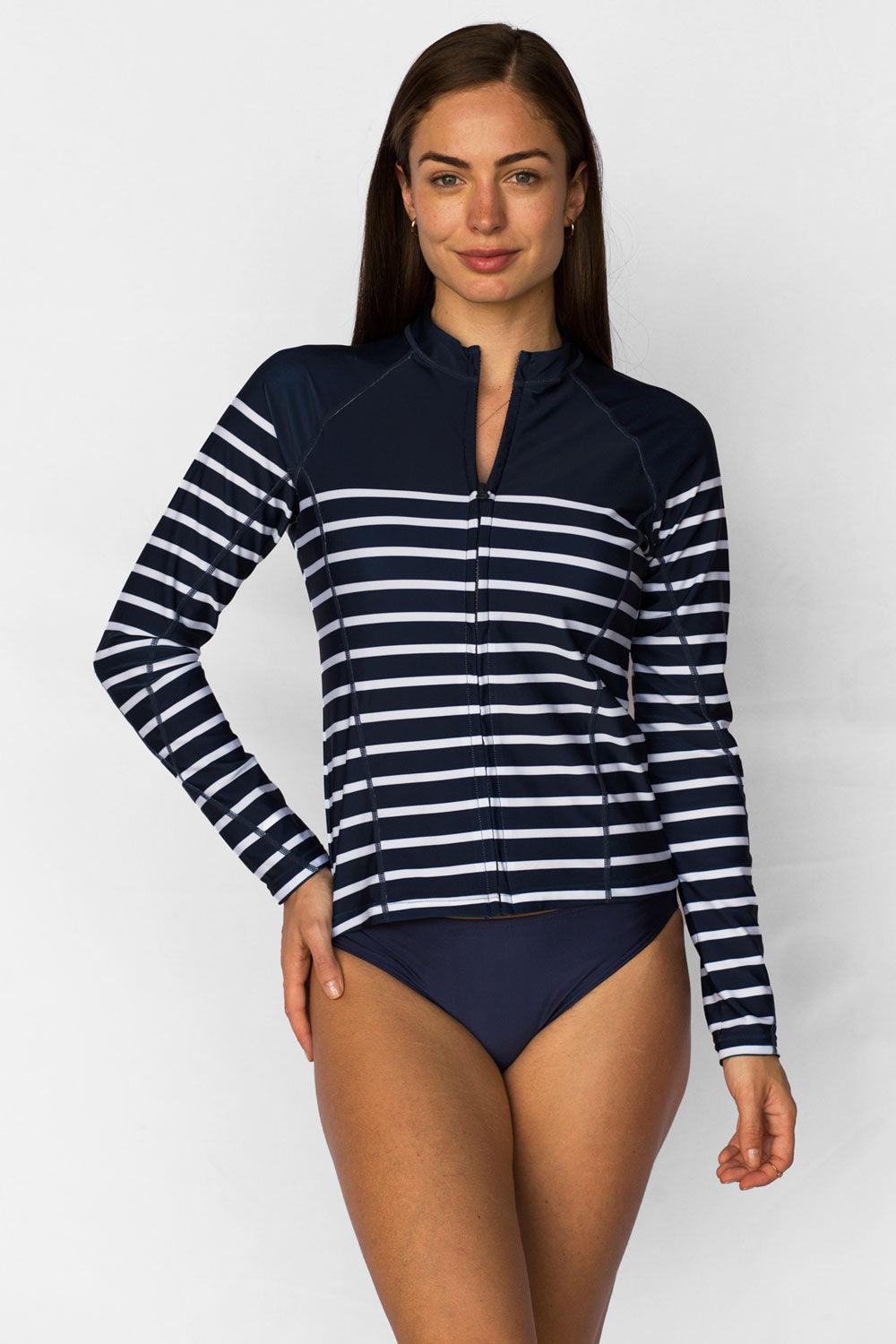 Veste de bain anti-UV femme - Marinière Inversée - Nuvées - KER-SUN